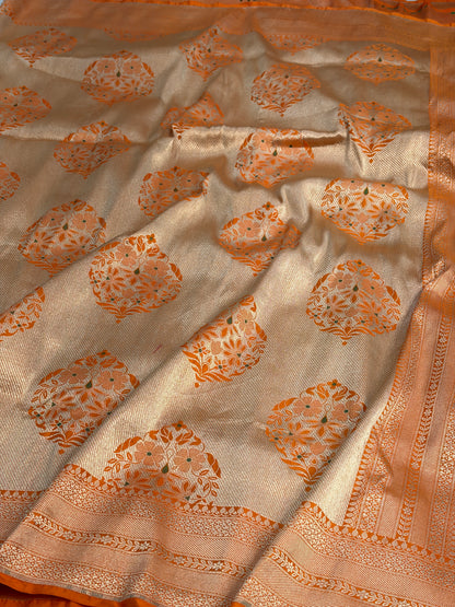 Fanta Orange Pure BANARASI Brocade Katan Silk Saree