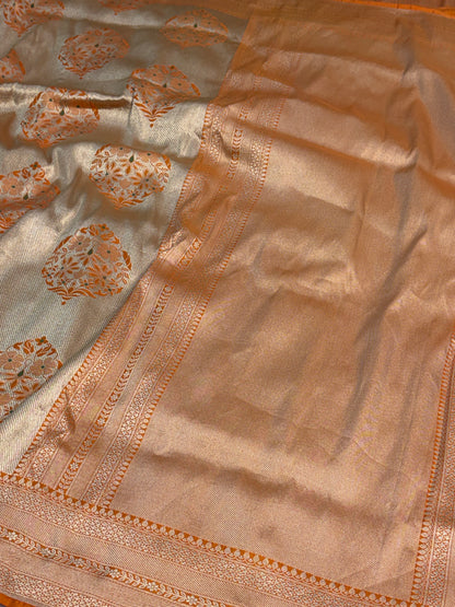 Fanta Orange Pure BANARASI Brocade Katan Silk Saree