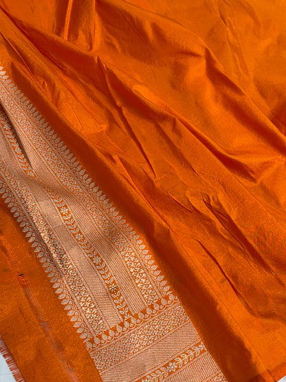 Fanta Orange Pure BANARASI Brocade Katan Silk Saree