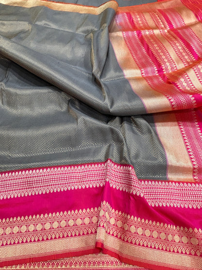 Pure katan Silk Handloom with Katan silk kadhiyal border in kadhwa weave