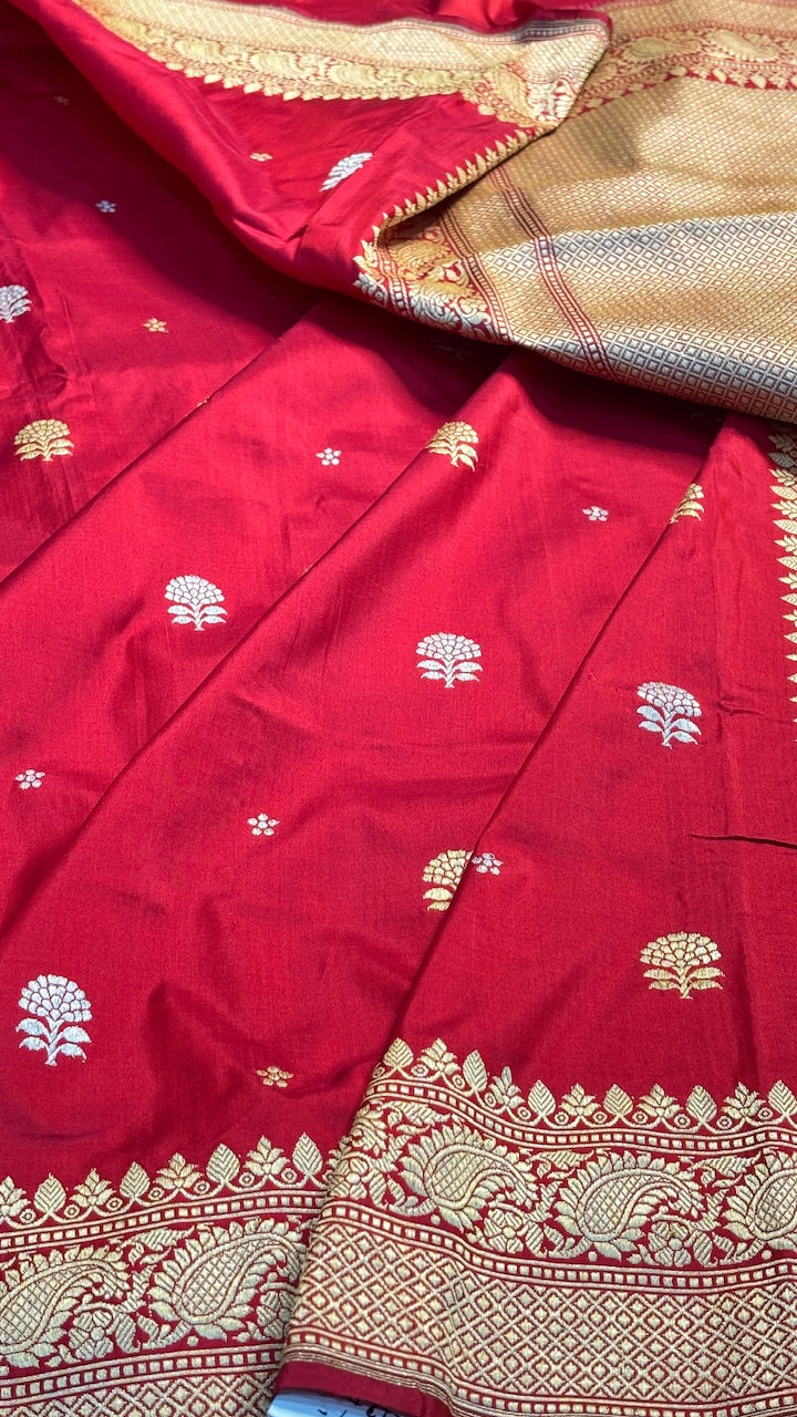 Red Pure Banarasi Katan Silk Handloom Saree