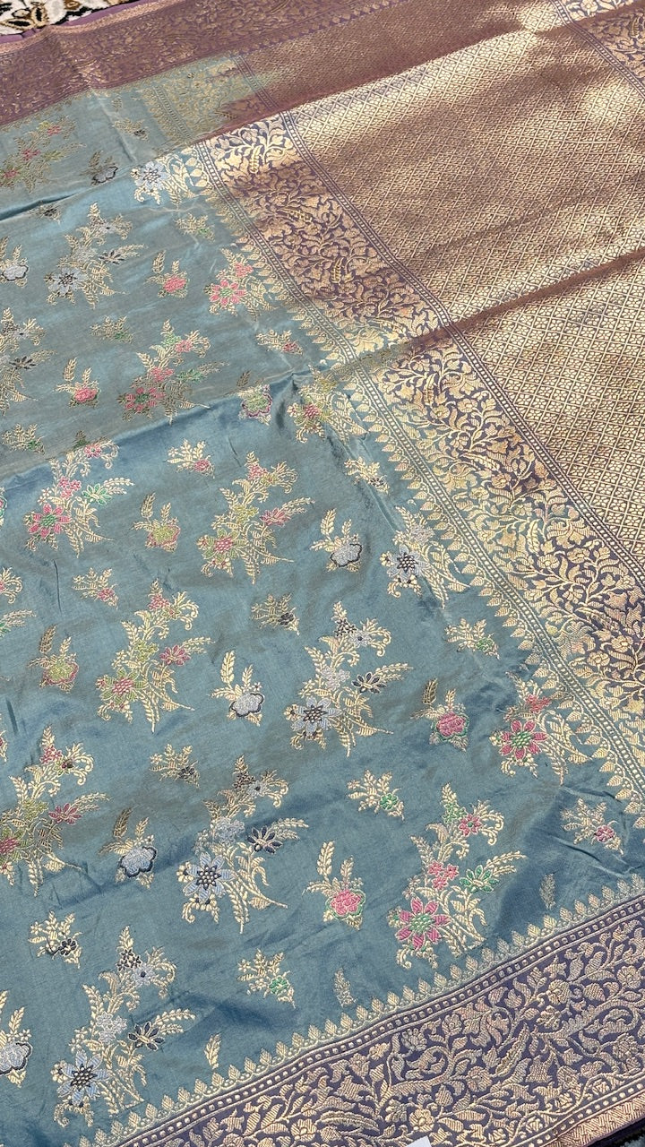 Teal Blue Pure Banarasi Katan Silk Handloom Saree