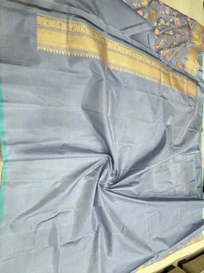 Pure Banarasi Katan Silk Kadhwa Shaded Meenakari Jaal Saree