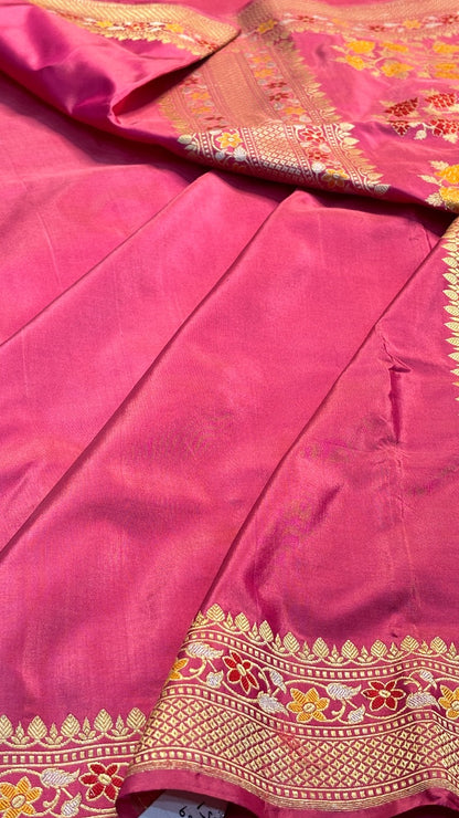 Peach Rose Pure Banarasi Katan Silk Handloom Saree