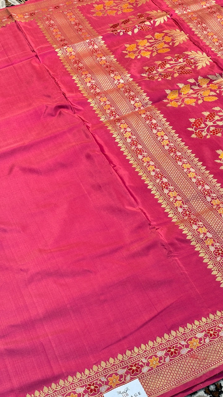 Peach Rose Pure Banarasi Katan Silk Handloom Saree