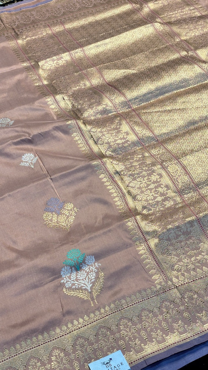 Rose Gold Pure Banarasi Katan Silk Handloom Saree