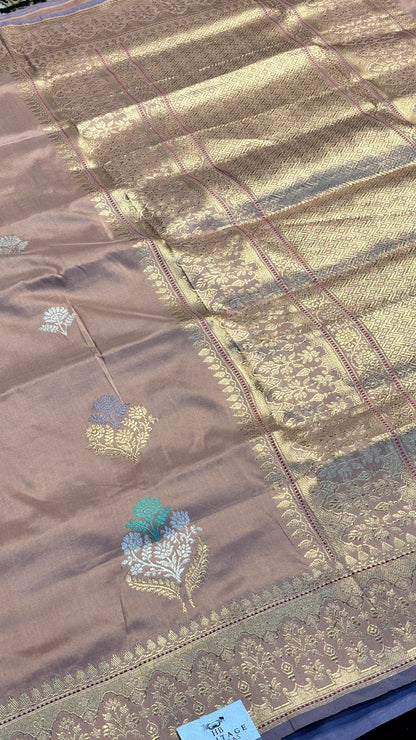 Rose Gold Pure Banarasi Katan Silk Handloom Saree
