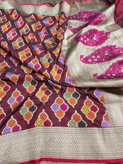 Pure Katan Silk Banarasi Saree with Buta Meenakari Jaal