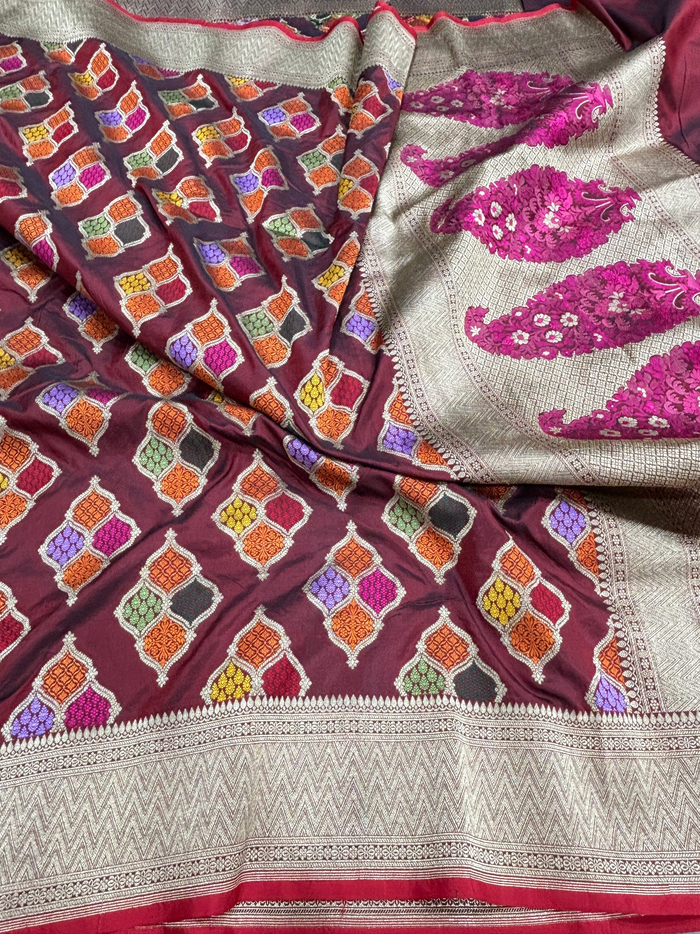 Pure Katan Silk Banarasi Saree with Buta Meenakari Jaal