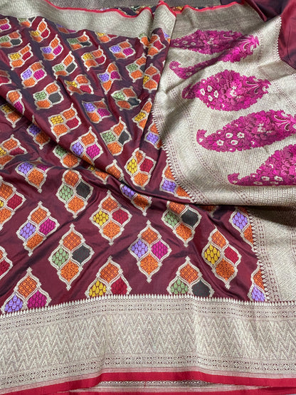 Pure Katan Silk Banarasi Saree with Buta Meenakari Jaal