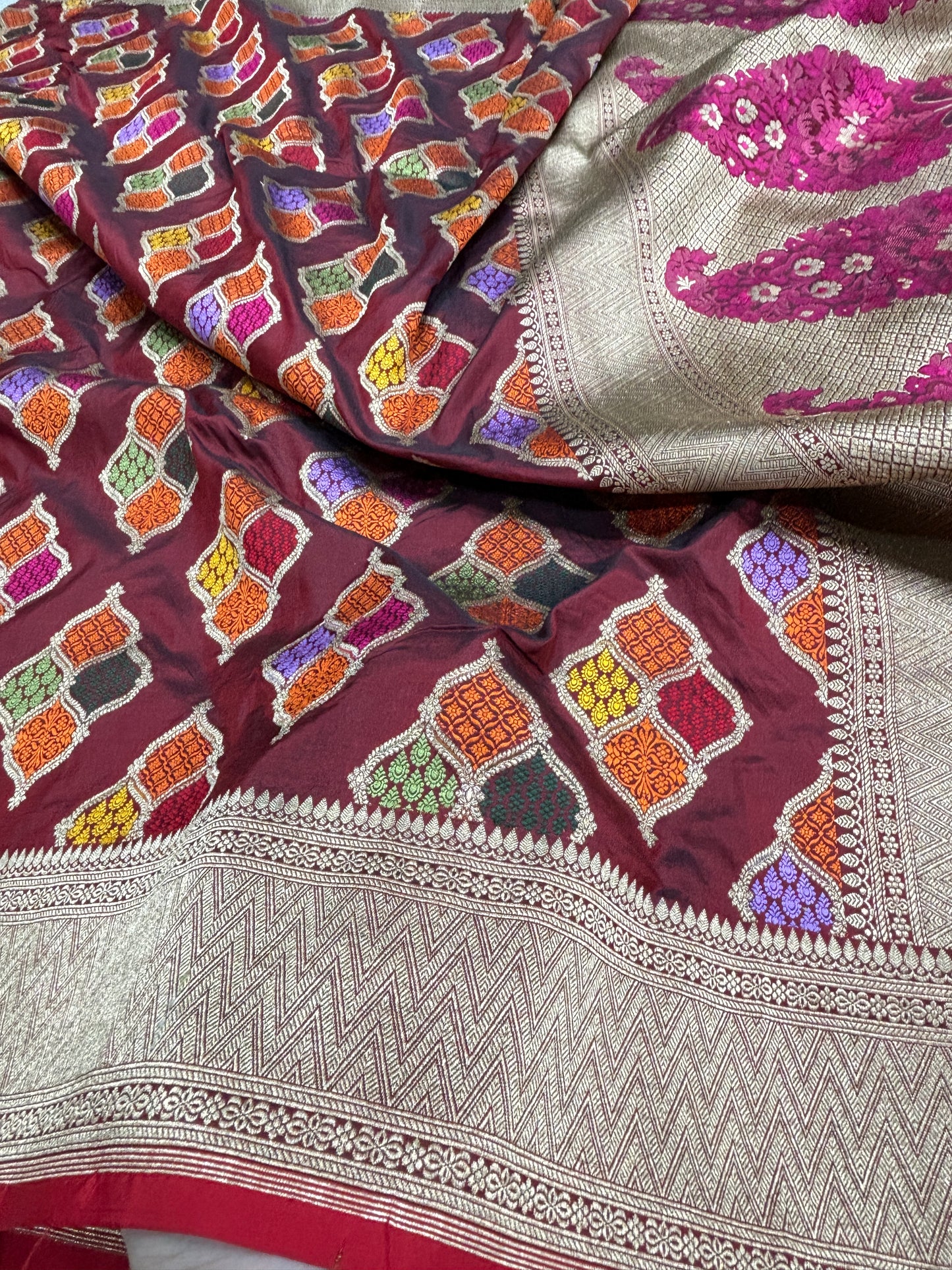 Pure Katan Silk Banarasi Saree with Buta Meenakari Jaal