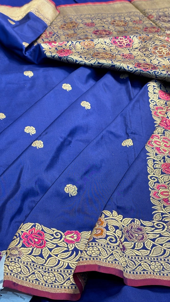 Electric Blue Pure Banarasi Katan Silk Handloom Saree