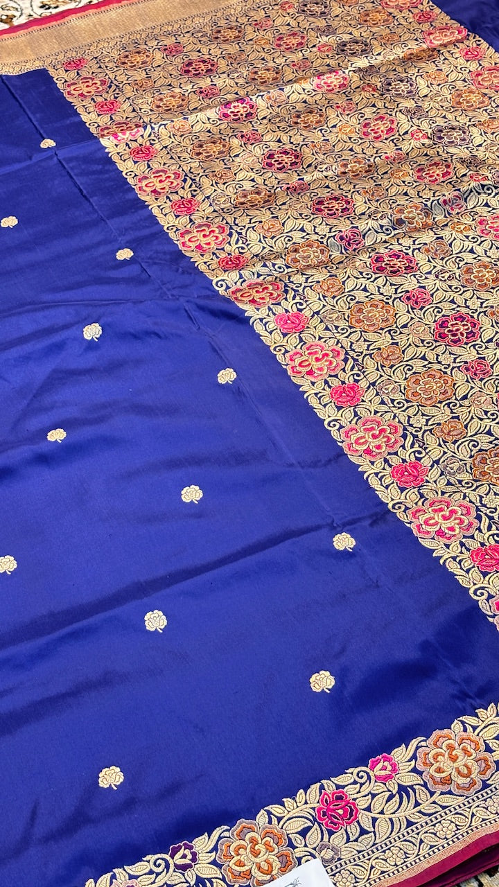 Electric Blue Pure Banarasi Katan Silk Handloom Saree