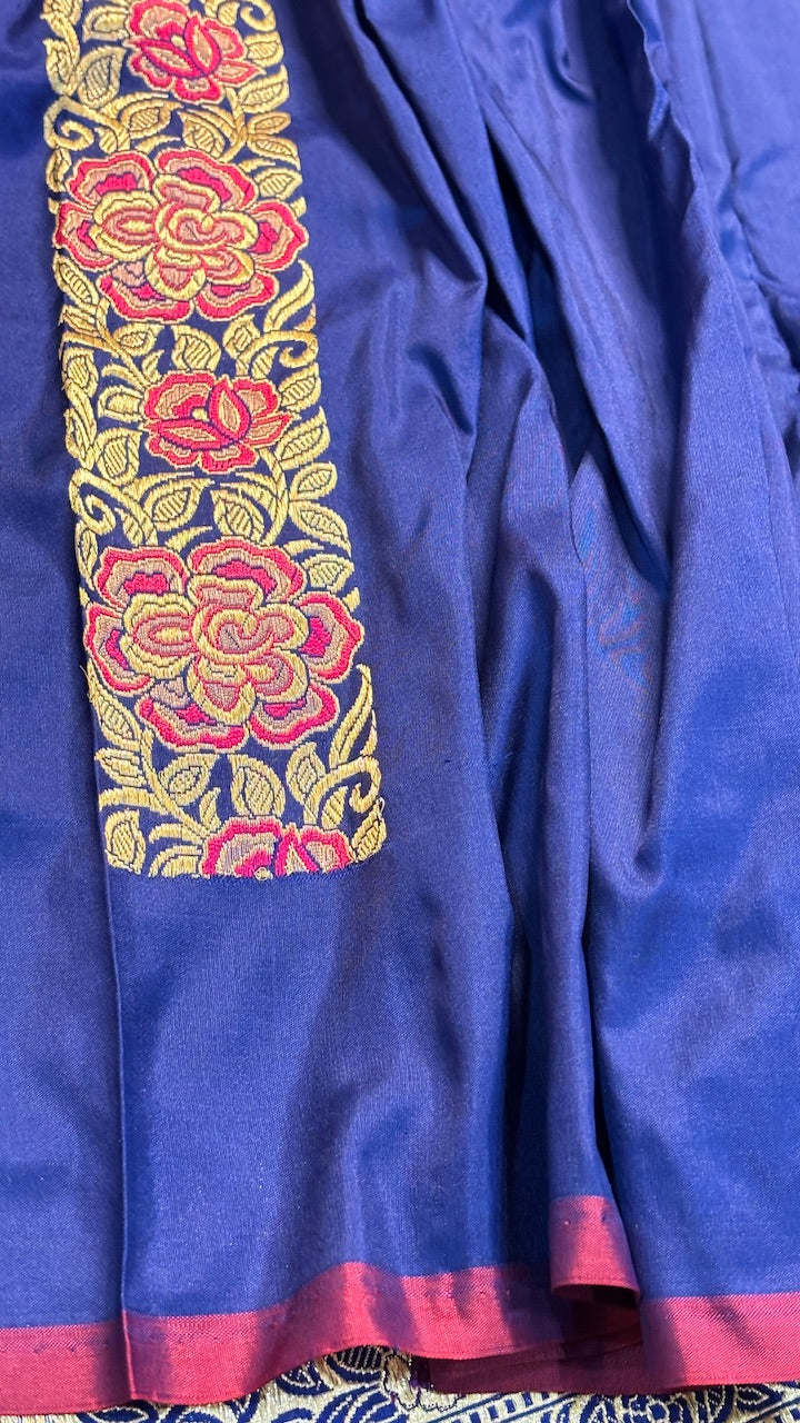 Electric Blue Pure Banarasi Katan Silk Handloom Saree