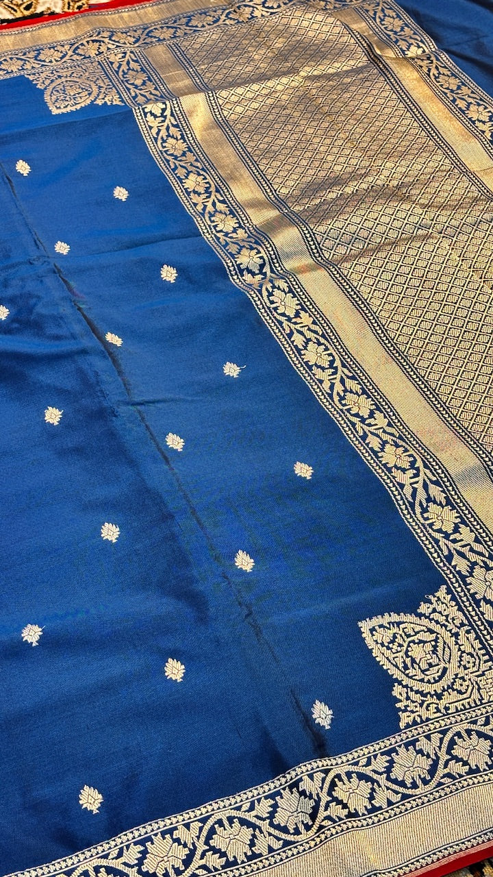 Royal Blue Pure Banarasi Ektara  Silk Handwoven Saree