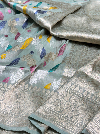 Ice Blue Tissue Banarasi Silk Handwoven Saree