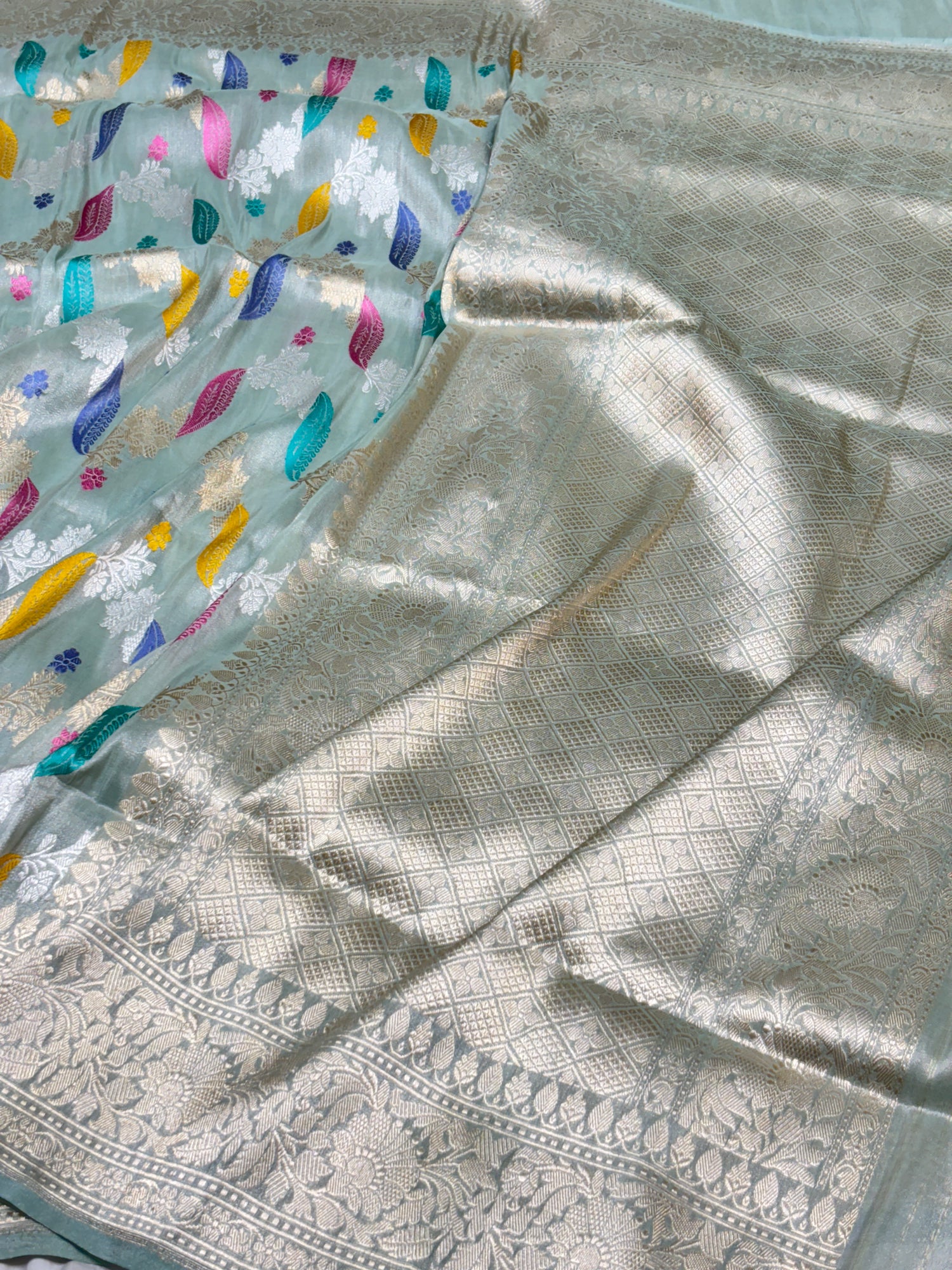 Ice Blue Tissue Banarasi Silk Handwoven Saree