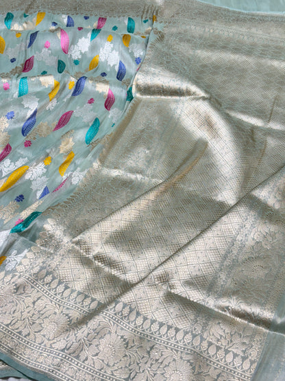 Ice Blue Tissue Banarasi Silk Handwoven Saree