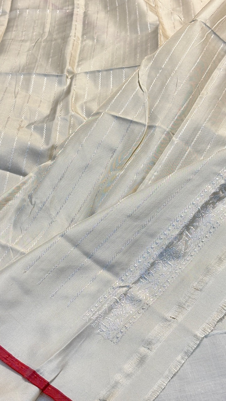 Ivory Pure Banarasi Ektara  Silk Handwoven Saree