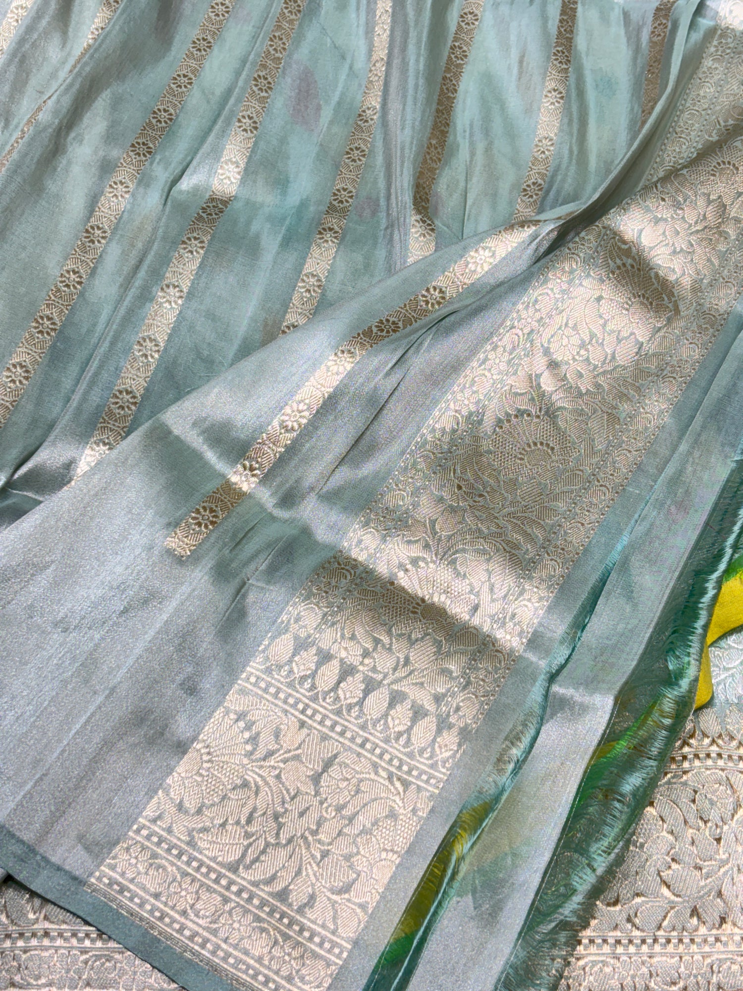 Ice Blue Tissue Banarasi Silk Handwoven Saree