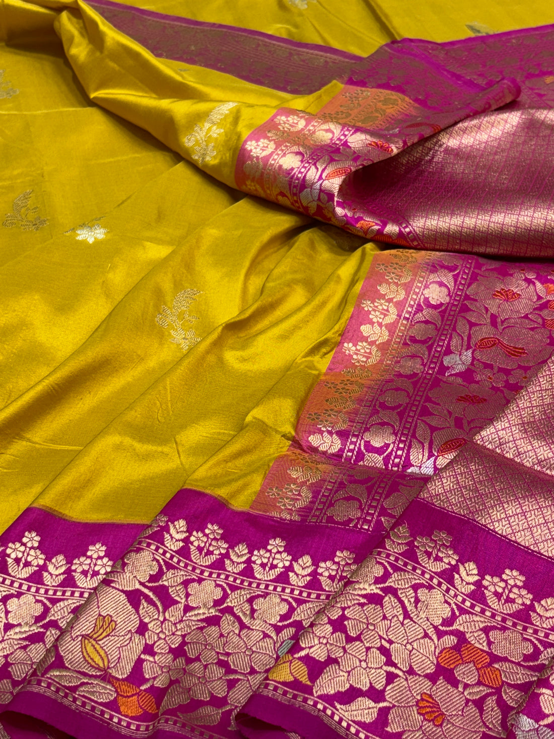Yellow Pure Banarasi Katan Silk Handwoven Saree