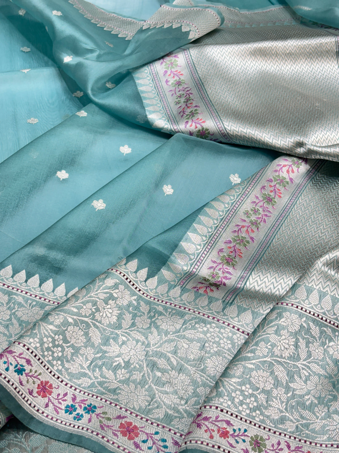 Blue Banarasi Kora Silk Handwoven Saree