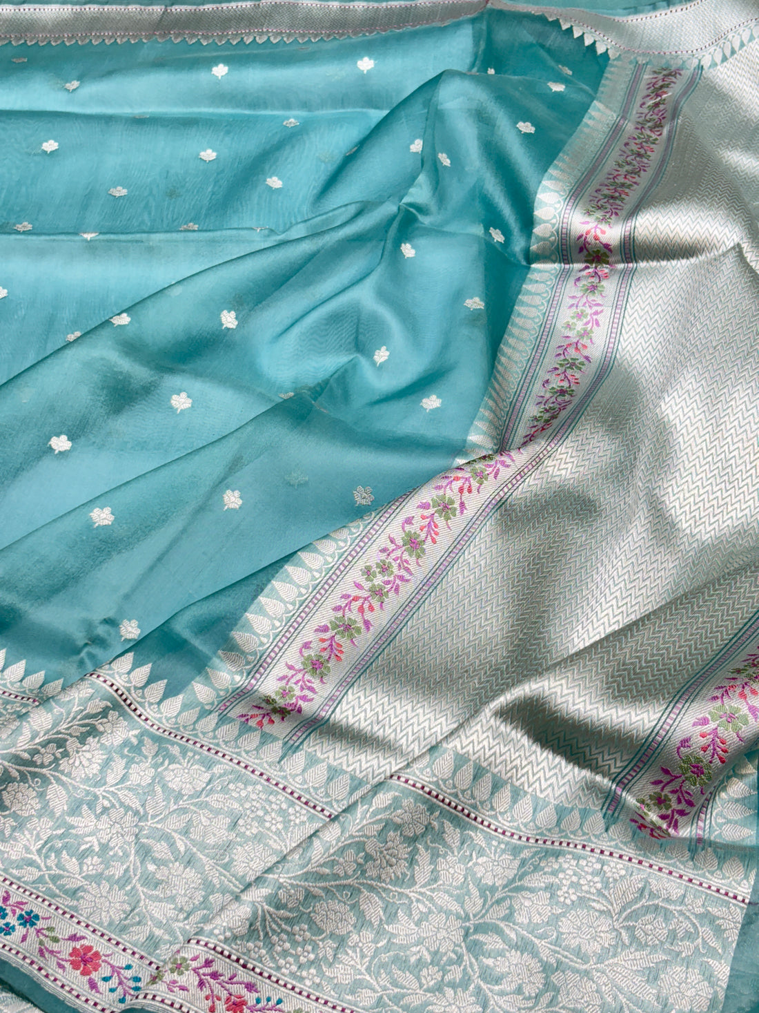 Blue Banarasi Kora Silk Handwoven Saree