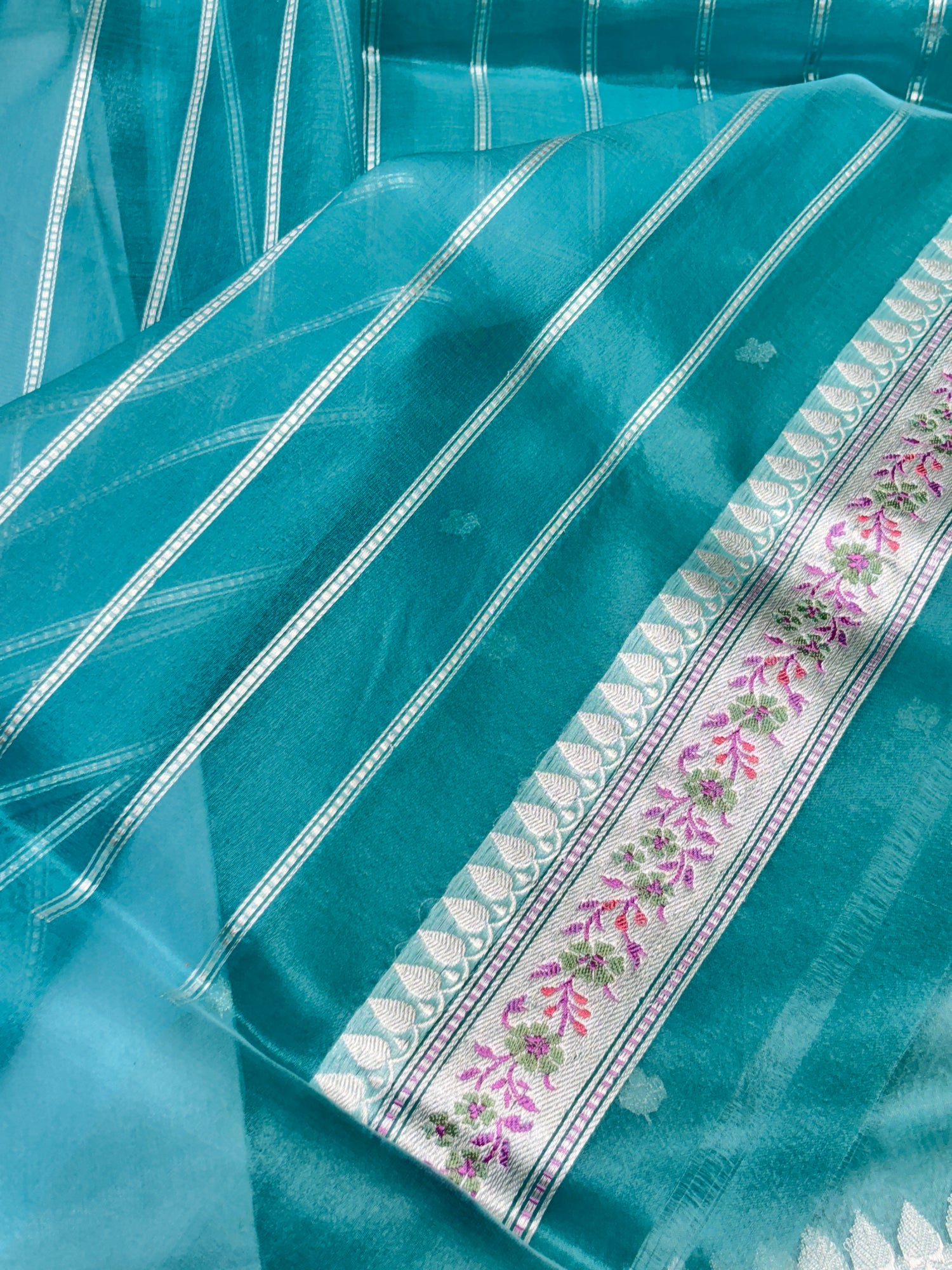Blue Banarasi Kora Silk Handwoven Saree