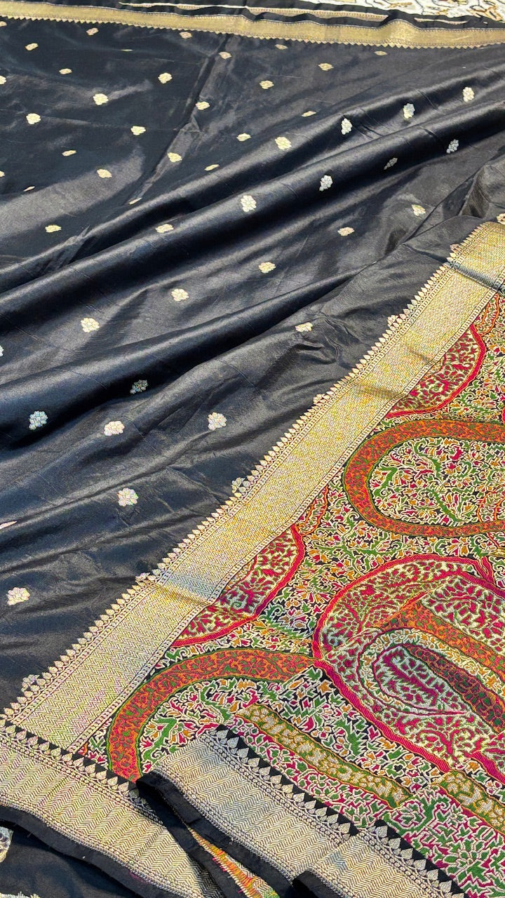 Black Pure Banarasi Katan Silk Handloom Saree