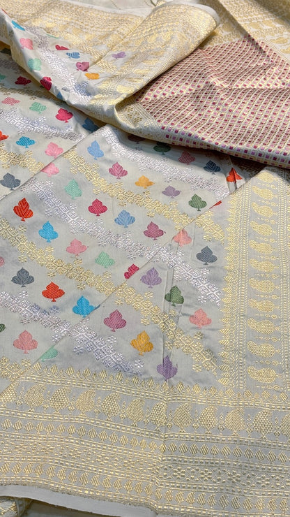 Ivory Pure Banarasi Katan Silk Handloom Saree