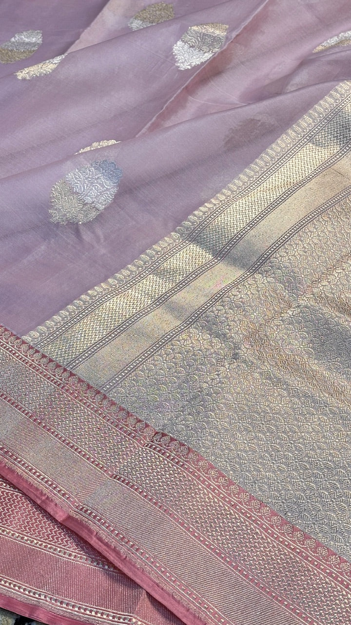 Baby Pink Banarasi Kora Silk Handwoven Saree