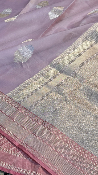 Baby Pink Banarasi Kora Silk Handwoven Saree