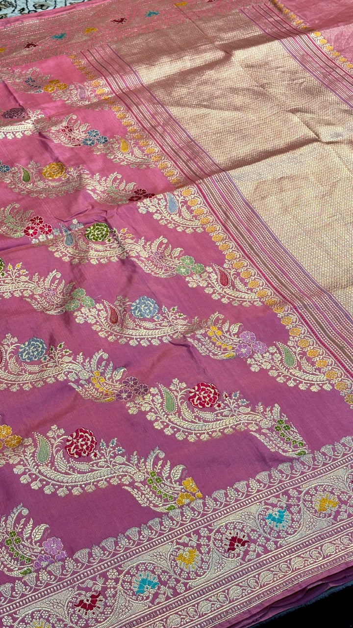 Magenta Pink Pure Banarasi Katan Silk Handloom Saree