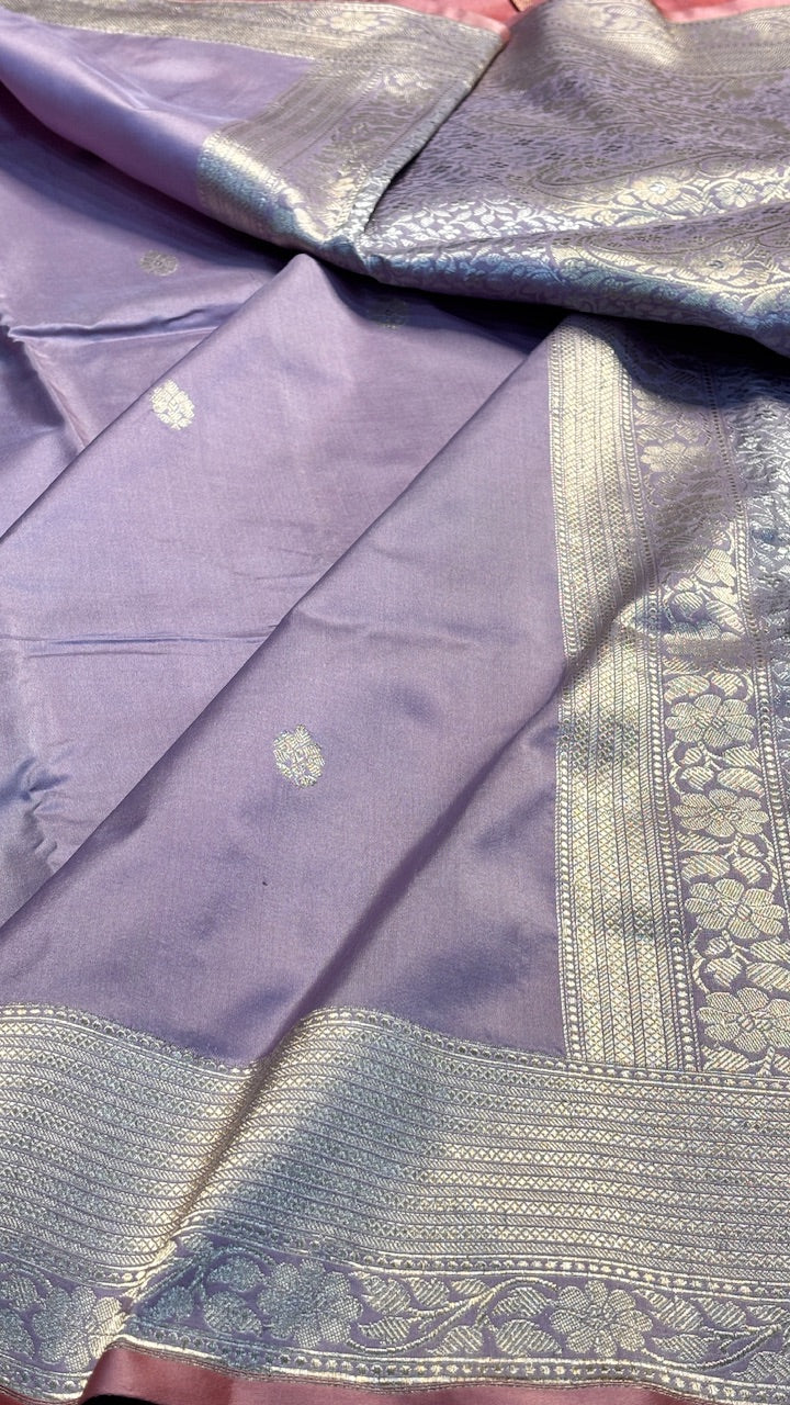 Pastel Lavender Pure Banarasi Katan Silk Handloom Saree