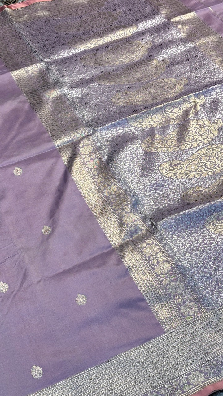 Pastel Lavender Pure Banarasi Katan Silk Handloom Saree