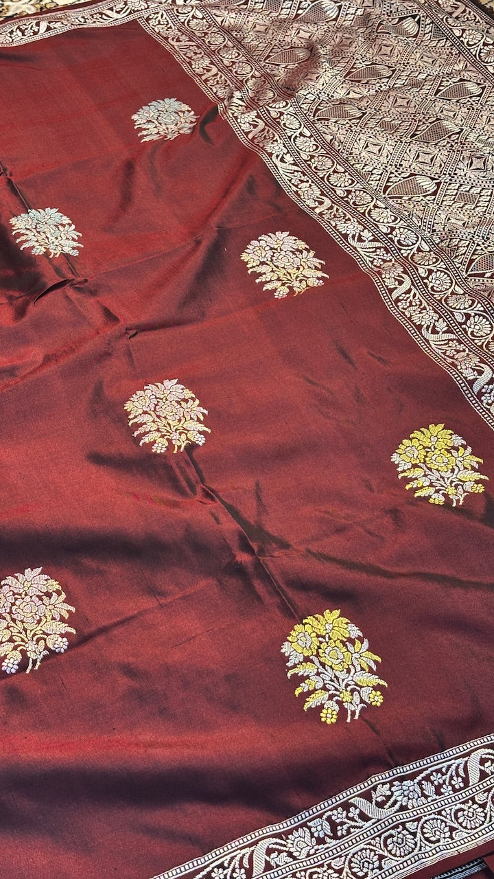 Maroon Pure Banarasi Ektara  Silk Handwoven Saree