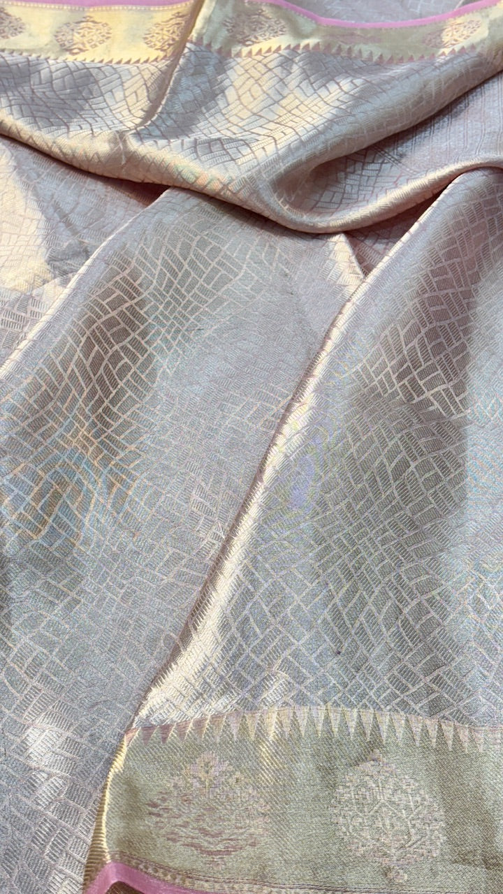 Molten Silver Pure Zari Tissue Saree