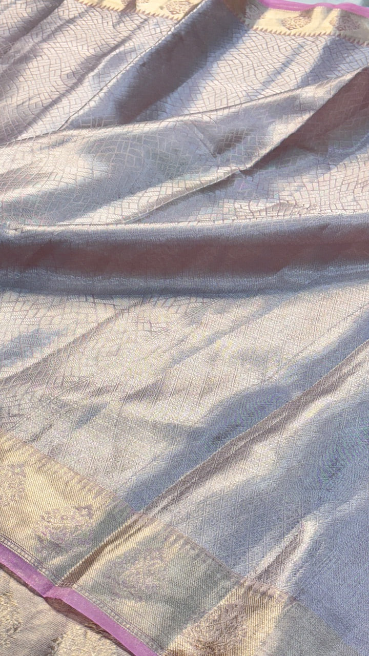 Molten Silver Pure Zari Tissue Saree