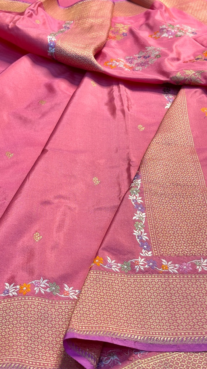 Pink Pure Banarasi Katan Silk Handloom Saree