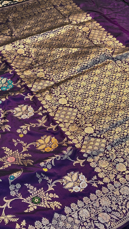 Purple Pure Banarasi Katan Silk Handloom Saree