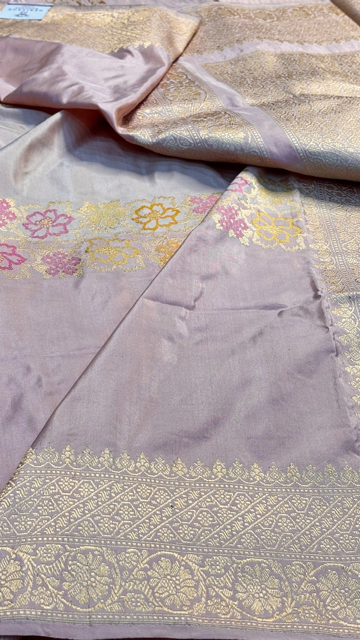 Blush Orchid Pink Pure Banarasi Katan Silk Handloom Saree