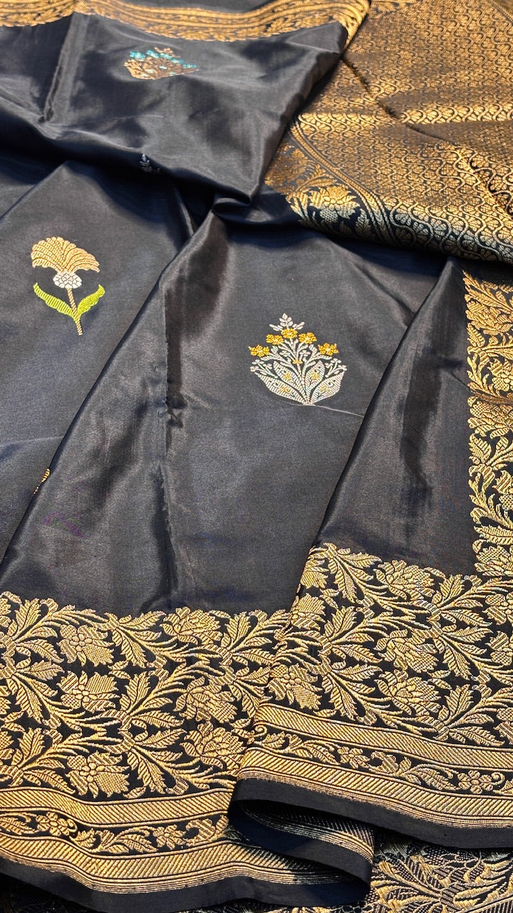 Black Pure Banarasi Katan Silk Handloom Saree