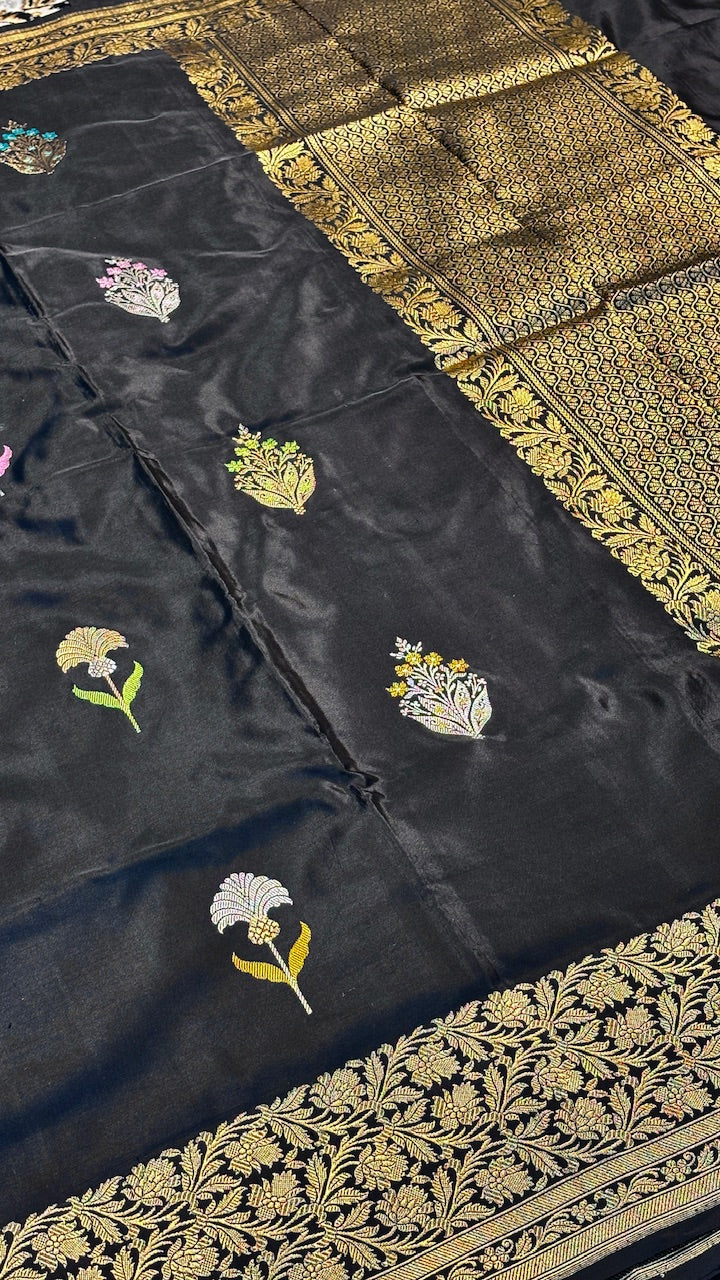 Black Pure Banarasi Katan Silk Handloom Saree