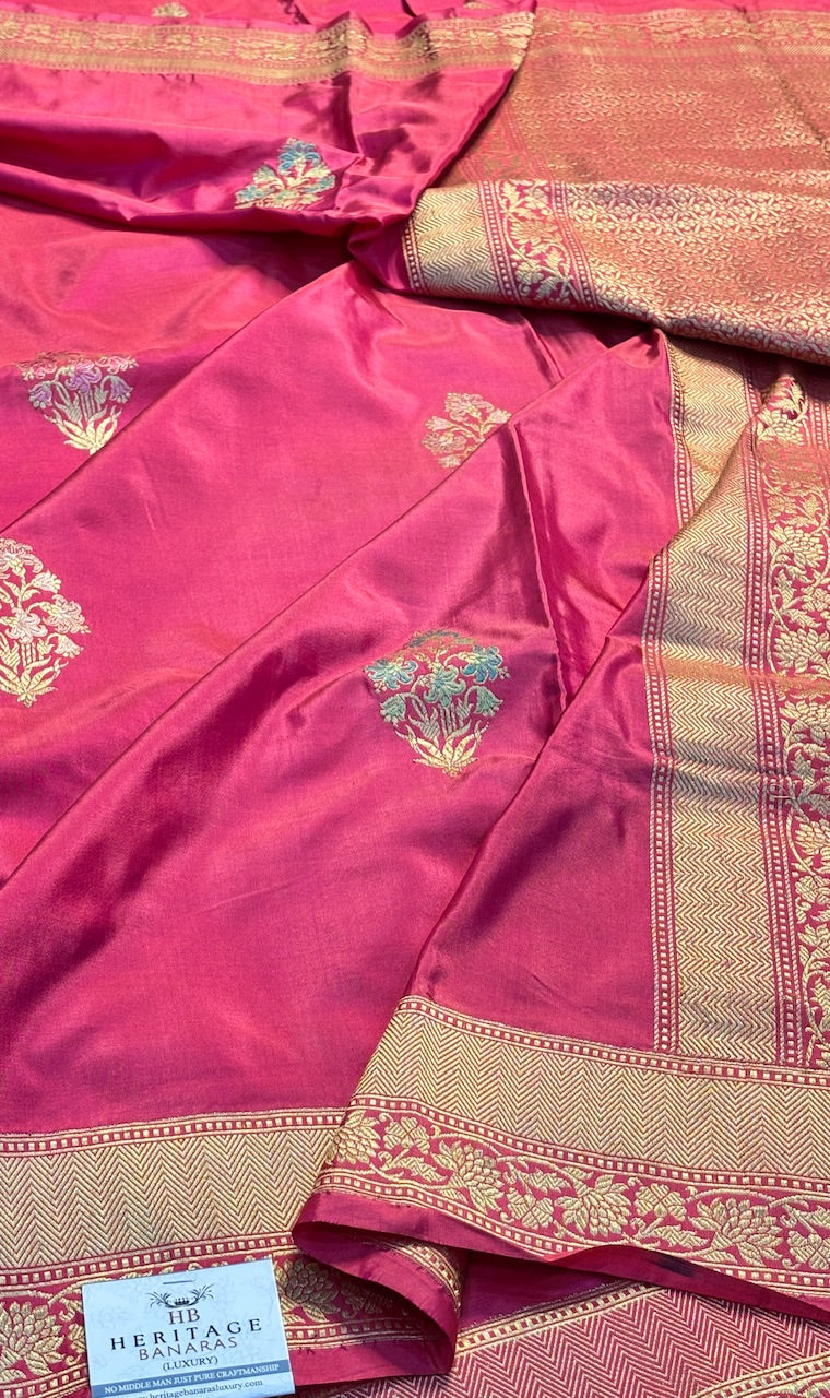 Rani Rose Pink Pure Banarasi Katan Silk Handloom Saree