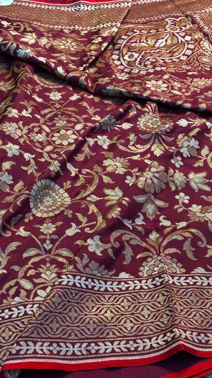 Wine Silk Jamdani Saree with Zari Weaves