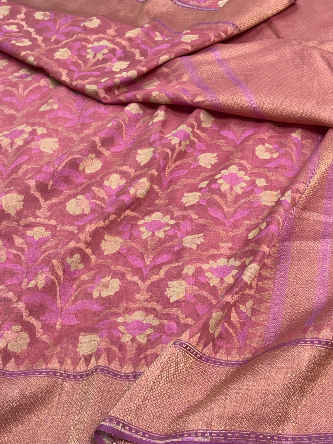 Baby Pink Cotton Jamdani Handloom Banarasi Saree with Zari Border