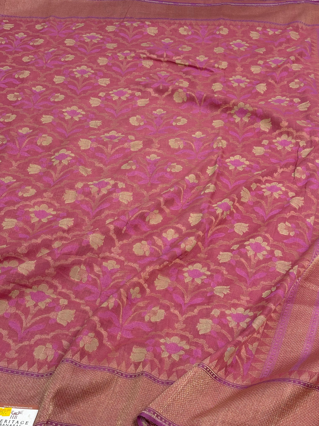 Baby Pink Cotton Jamdani Handloom Banarasi Saree with Zari Border
