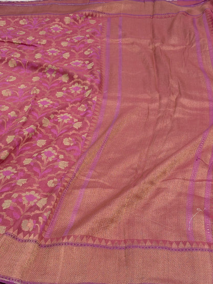 Baby Pink Cotton Jamdani Handloom Banarasi Saree with Zari Border
