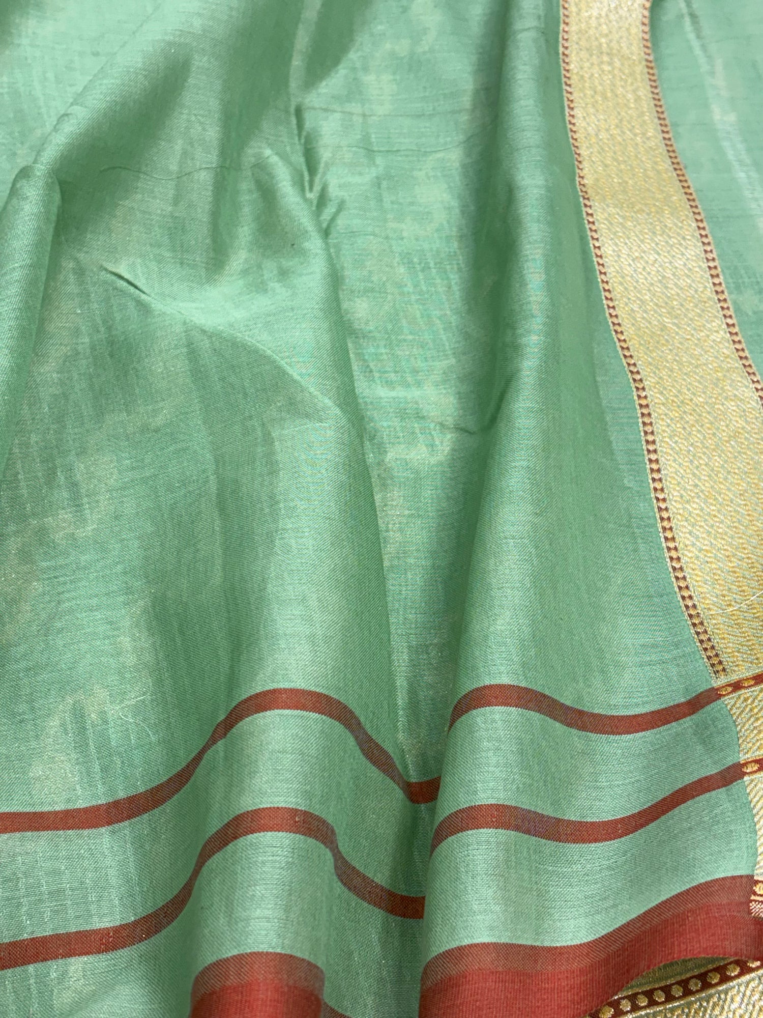 Sea Green Kora Jamdani Handwoven Banarasi Saree with Zari Border