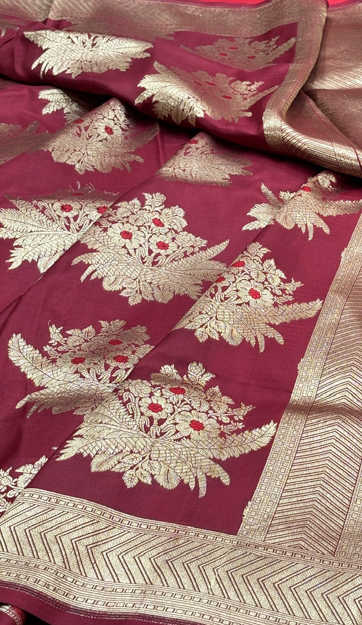 Maroon Banarasi  Brocade Silk Saree